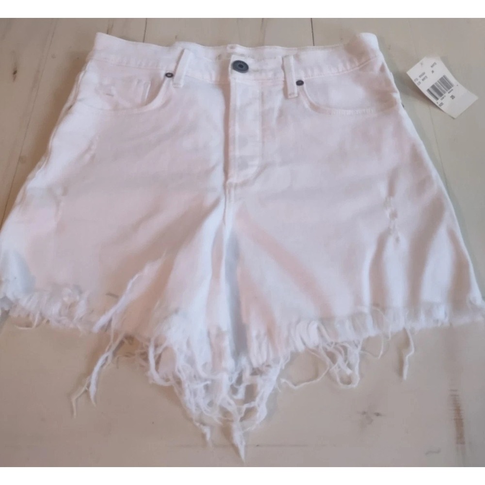 Edyson Delon High Rise Short Cut Off Denim Frayed Distressed 25 Button Fly White
